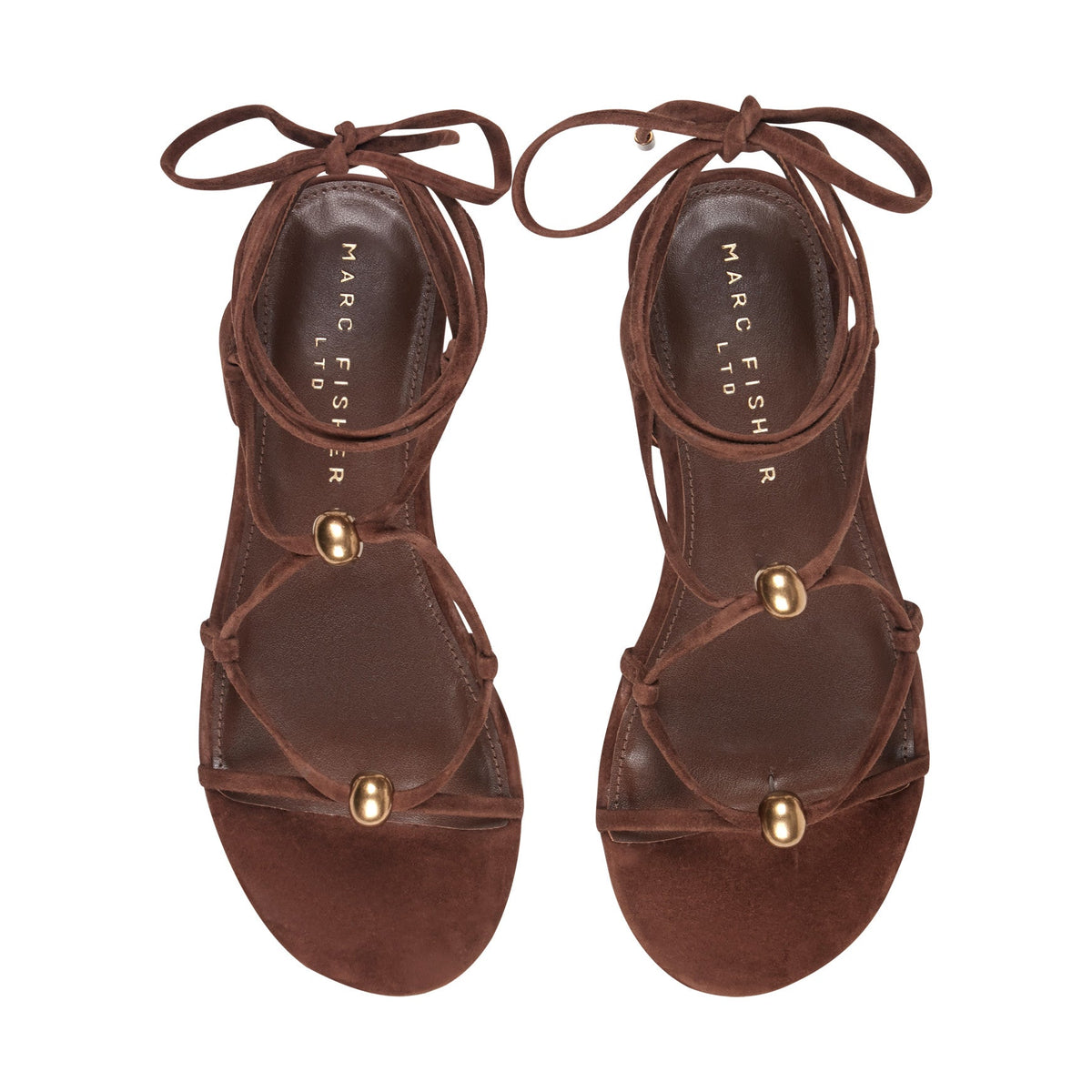 Ellan Ankle Wrap Leather Sandal - Dark Brown Suede | Marc Fisher