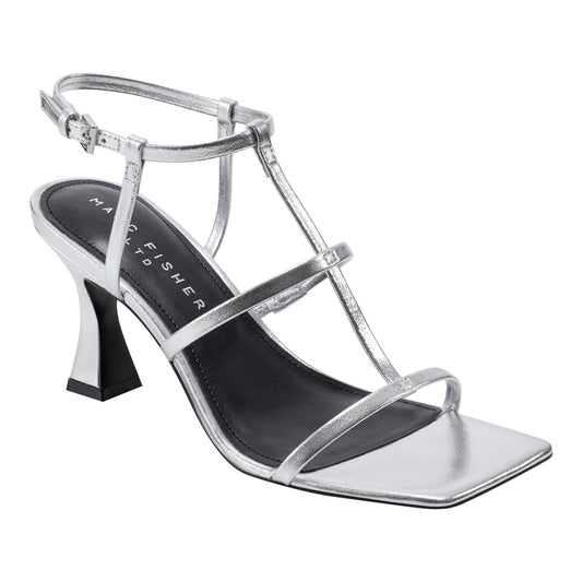 Dennie Strappy Leather Dress Sandal - Silver Leather | Marc Fisher