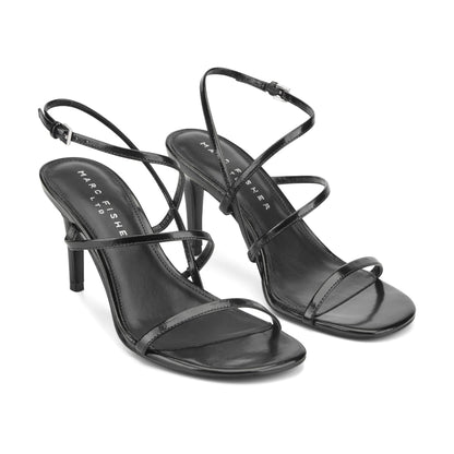 Denzi Strappy Leather Sandal - Black Leather | Marc Fisher