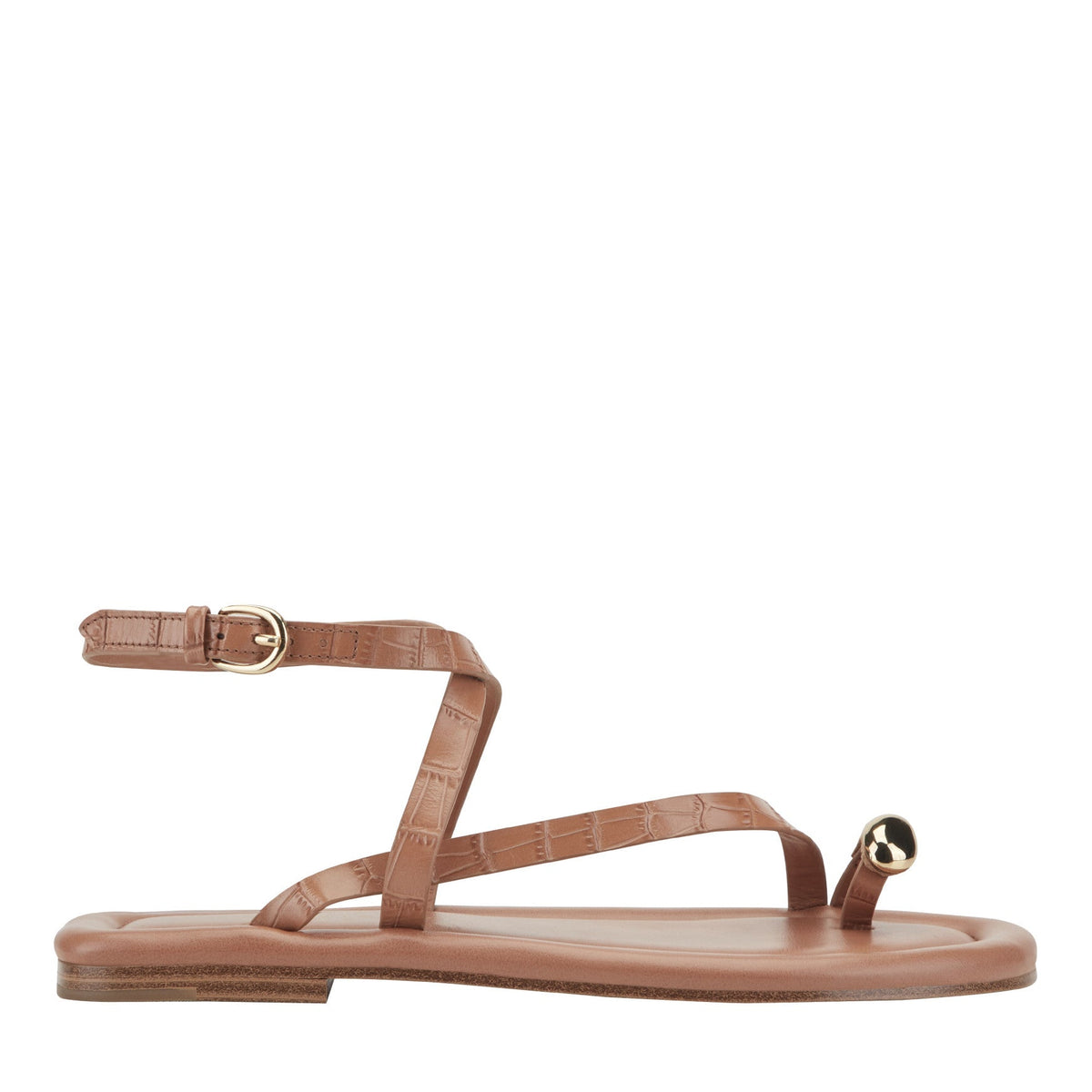 Gynnie Flat Leather Sandal - Natural Leather Embossed Croco | Marc Fisher