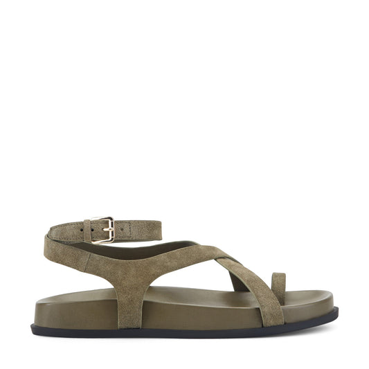 Bevy Footbed Leather Sandal - Green Suede | Marc Fisher