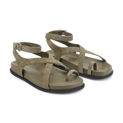 Bevy Footbed Leather Sandal - Green Suede | Marc Fisher