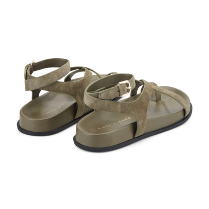 Bevy Footbed Leather Sandal - Green Suede | Marc Fisher
