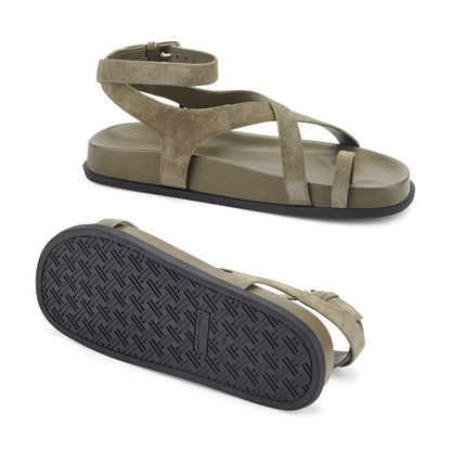 Bevy Footbed Leather Sandal - Green Suede | Marc Fisher