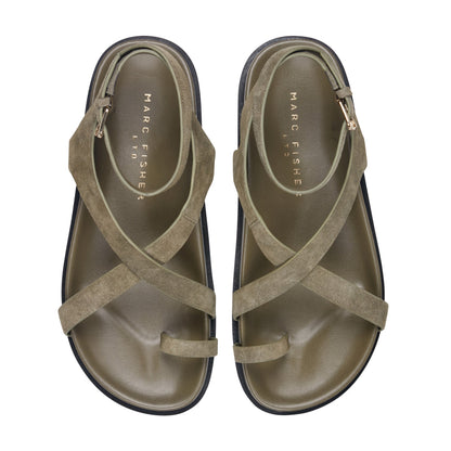 Bevy Footbed Leather Sandal - Green Suede | Marc Fisher