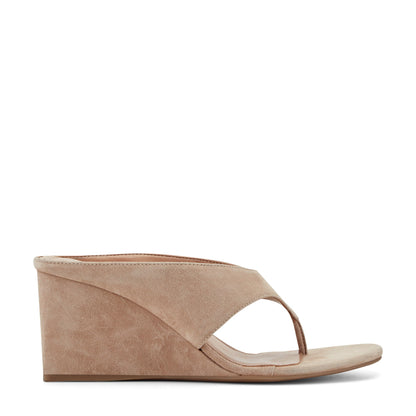 Udena Wedge Thong Sandal - Light Tan Suede | Marc Fisher