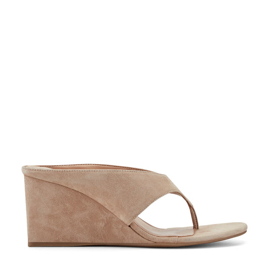 Udena Wedge Thong Sandal - Light Tan Suede | Marc Fisher