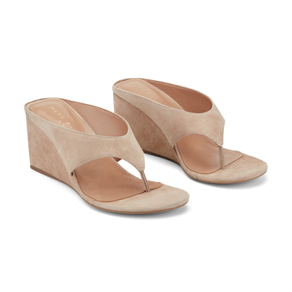 Udena Wedge Thong Sandal - Light Tan Suede | Marc Fisher
