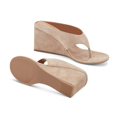 Udena Wedge Thong Sandal - Light Tan Suede | Marc Fisher