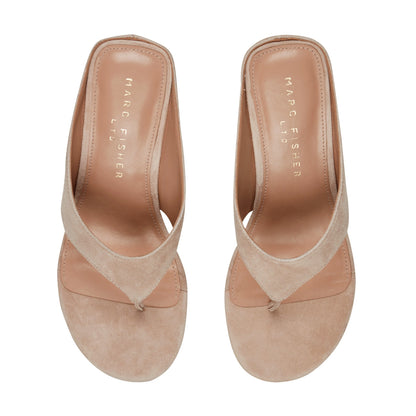 Udena Wedge Thong Sandal - Light Tan Suede | Marc Fisher