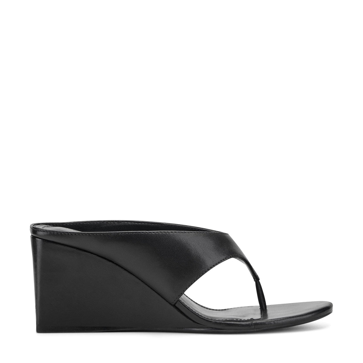 Udena Wedge Thong Sandal - Black Leather | Marc Fisher