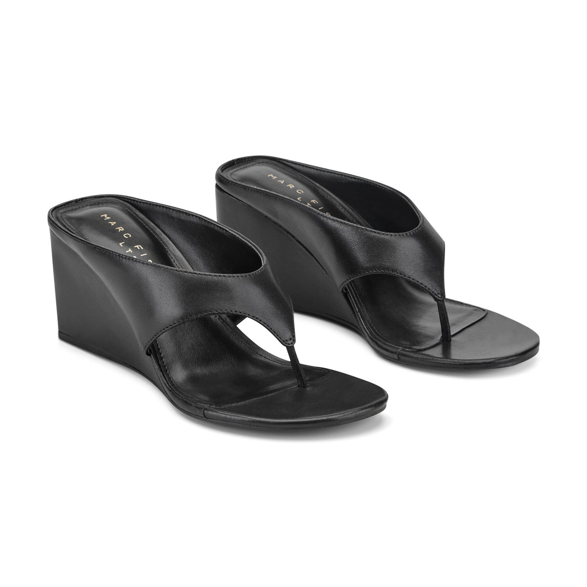 Udena Wedge Thong Sandal - Black Leather | Marc Fisher