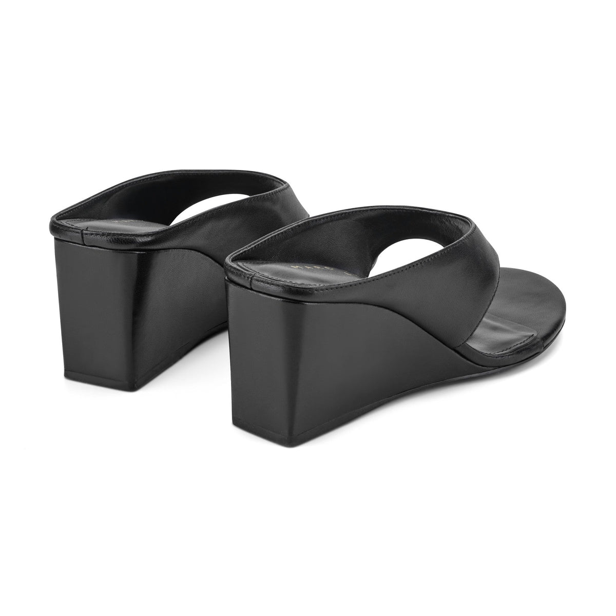 Udena Wedge Thong Sandal - Black Leather | Marc Fisher