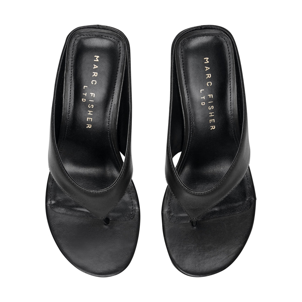 Udena Wedge Thong Sandal - Black Leather | Marc Fisher