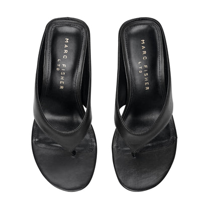 Udena Wedge Thong Sandal - Black Leather | Marc Fisher