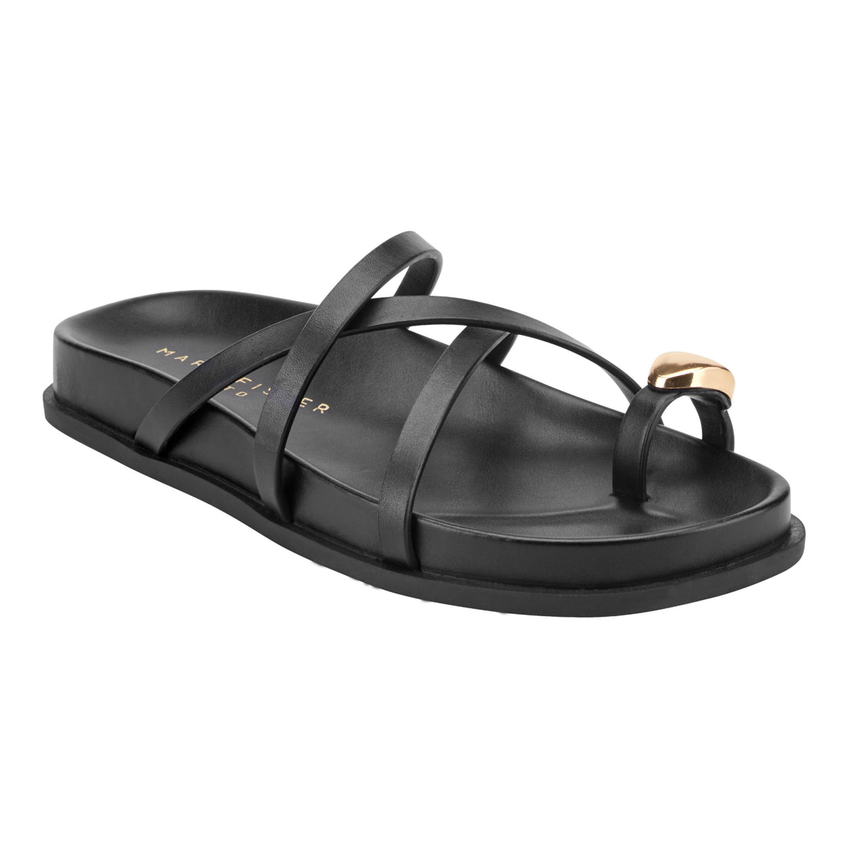 Braidey Strappy Flat Leather Sandal - Black Leather | Marc Fisher