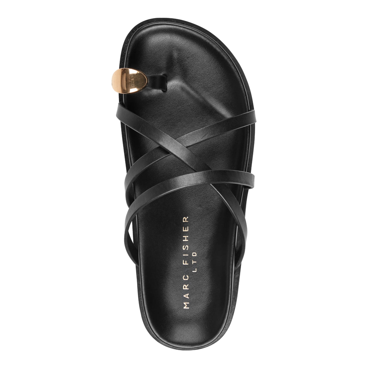 Braidey Strappy Flat Leather Sandal - Black Leather | Marc Fisher