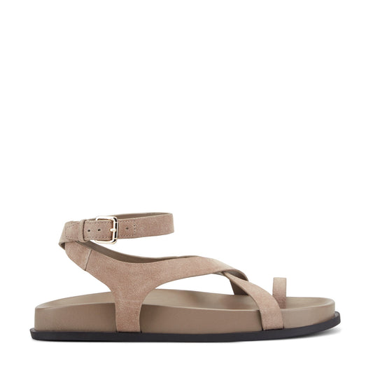 Bevy Footbed Leather Sandal - Taupe Suede | Marc Fisher