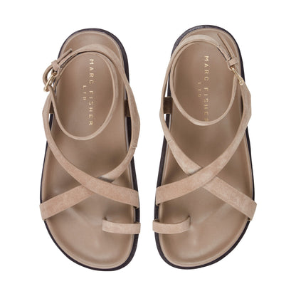 Bevy Footbed Leather Sandal - Taupe Suede | Marc Fisher