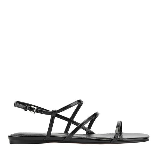 Elysha Leather Flat Sandal - Black Leather | Marc Fisher