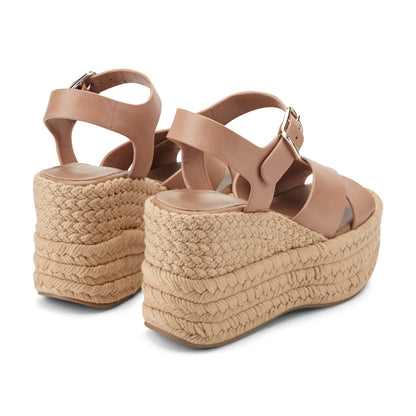 Pasion Espadrille Wedge Sandal - Brown Leather | Marc Fisher
