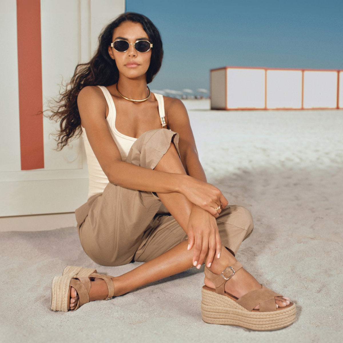 Pasion Espadrille Wedge Sandal - Brown Leather | Marc Fisher