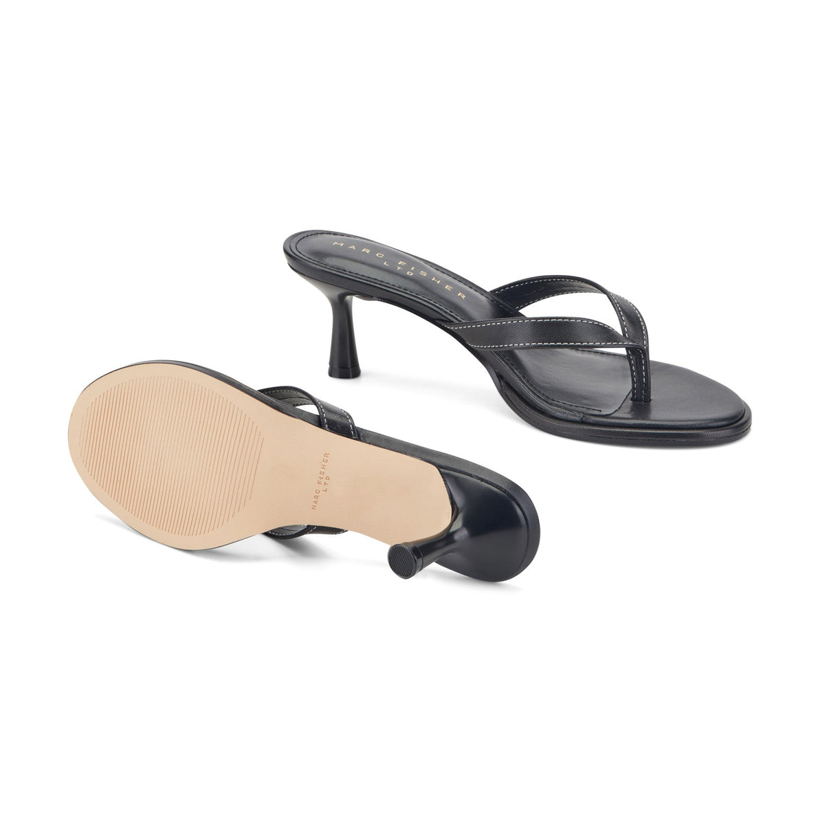 Antonia Leather Thong Sandal - Black Leather | Marc Fisher