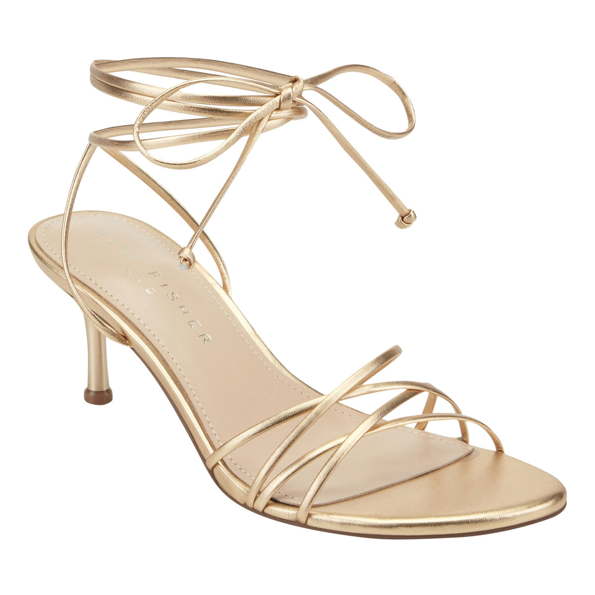 Gineva Leather Ankle Wrap Sandal - Gold Leather | Marc Fisher
