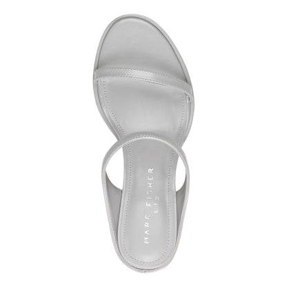 Alonde Leather Heeled Slide Sandal - Light Grey Leather | Marc Fisher