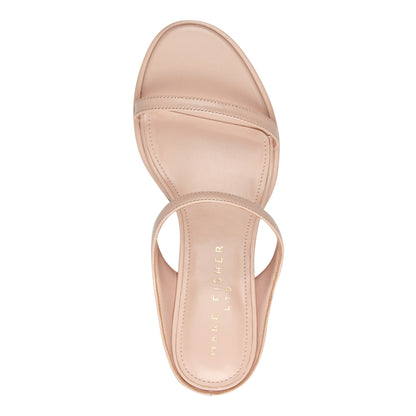 Alonde Leather Heeled Slide Sandal - Light Natural Patent Leather | Marc Fisher