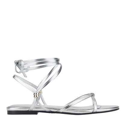 Este Ankle Wrap Leather Sandal - Silver Leather | Marc Fisher