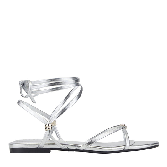 Este Ankle Wrap Leather Sandal - Silver Leather | Marc Fisher