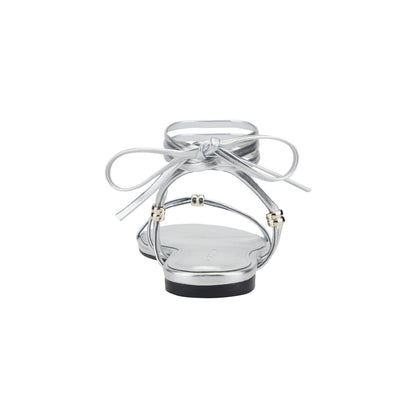 Este Ankle Wrap Leather Sandal - Silver Leather | Marc Fisher
