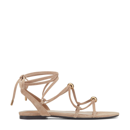 Ellan Ankle Wrap Leather Sandal - Natural Suede | Marc Fisher