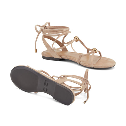 Ellan Ankle Wrap Leather Sandal - Natural Suede | Marc Fisher