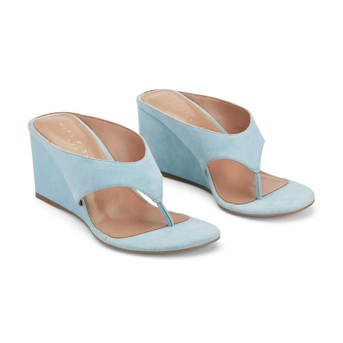 Udena Wedge Thong Sandal - Light Blue Suede | Marc Fisher