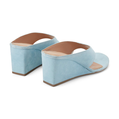 Udena Wedge Thong Sandal - Light Blue Suede | Marc Fisher
