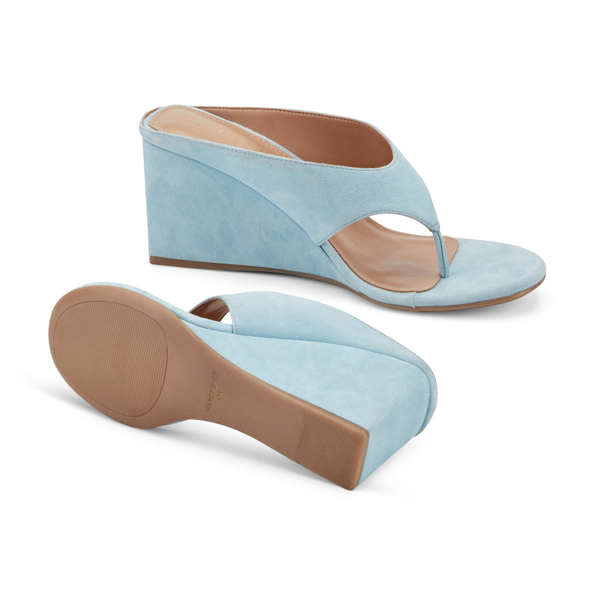 Udena Wedge Thong Sandal - Light Blue Suede | Marc Fisher