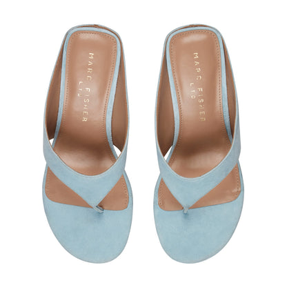 Udena Wedge Thong Sandal - Light Blue Suede | Marc Fisher