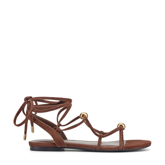 Ellan Ankle Wrap Leather Sandal - Dark Brown Suede | Marc Fisher
