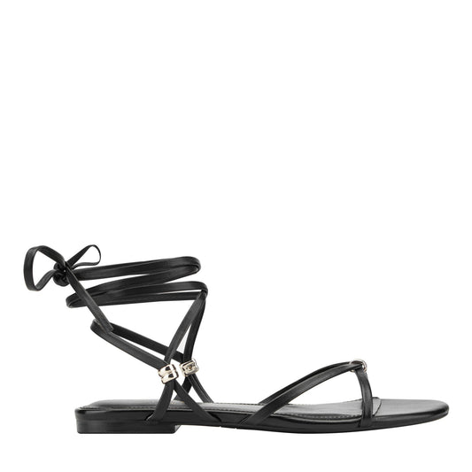 Este Ankle Wrap Leather Sandal - Black Leather | Marc Fisher