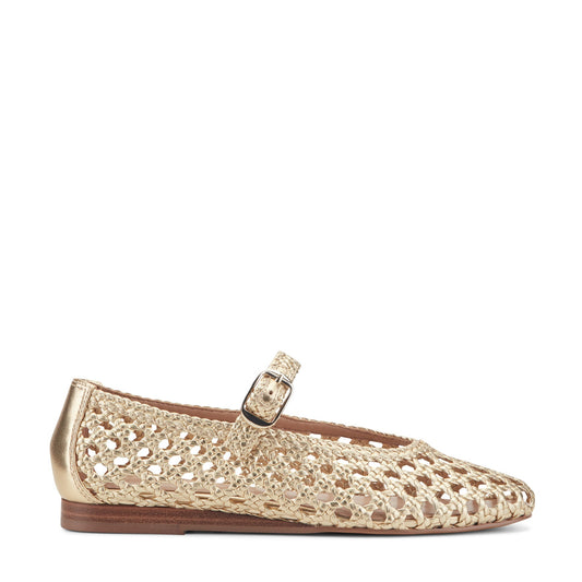 Evonna Woven Leather Mary Jane Ballet Flat - Gold Leather | Marc Fisher