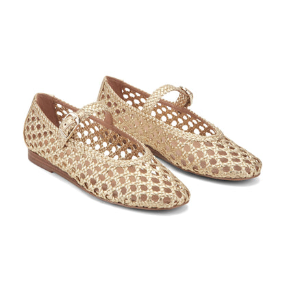 Evonna Woven Leather Mary Jane Ballet Flat - Gold Leather | Marc Fisher