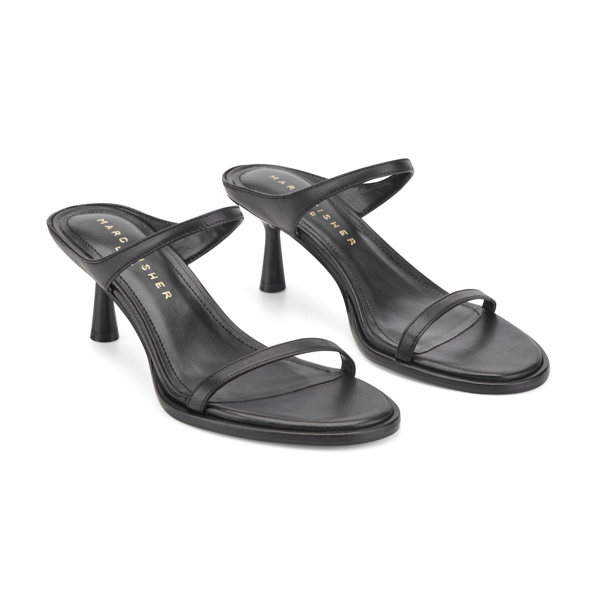 Alonde Leather Heeled Slide Sandal - Black Leather | Marc Fisher