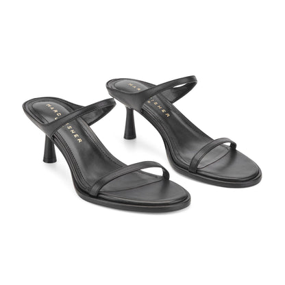 Alonde Leather Heeled Slide Sandal - Black Leather | Marc Fisher