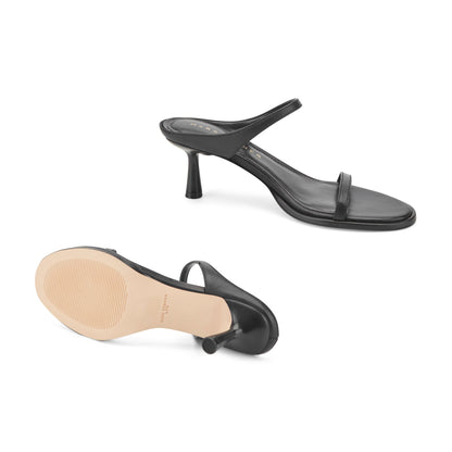 Alonde Leather Heeled Slide Sandal - Black Leather | Marc Fisher