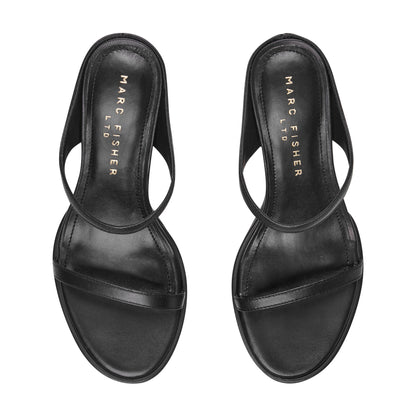 Alonde Leather Heeled Slide Sandal - Black Leather | Marc Fisher