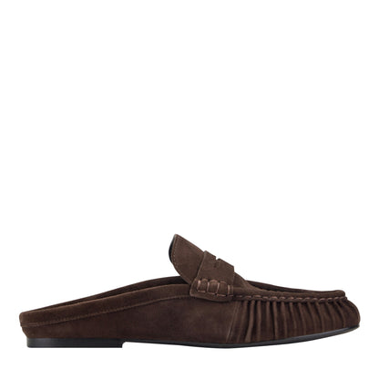 Jaynie Leather Mule Loafer - Dark Brown Suede | Marc Fisher