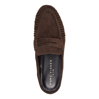 Jaynie Leather Mule Loafer - Dark Brown Suede | Marc Fisher