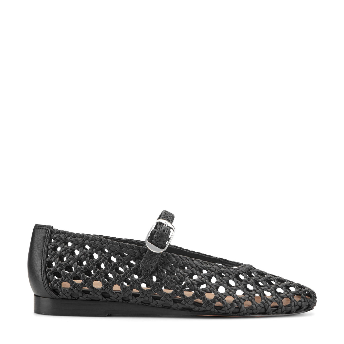 Evonna Woven Leather Mary Jane Ballet Flat - Black Leather | Marc Fisher